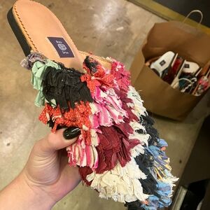 Colorful Fringed Slip-On Sandals